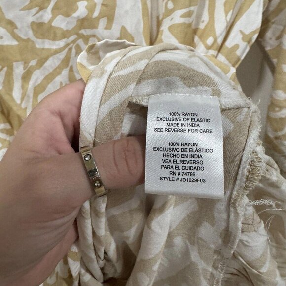 Patrons of Peace June Print Dress Ruffle Tiered 3/4 sleeves beige‎ white Large L - Picture 12 of 12